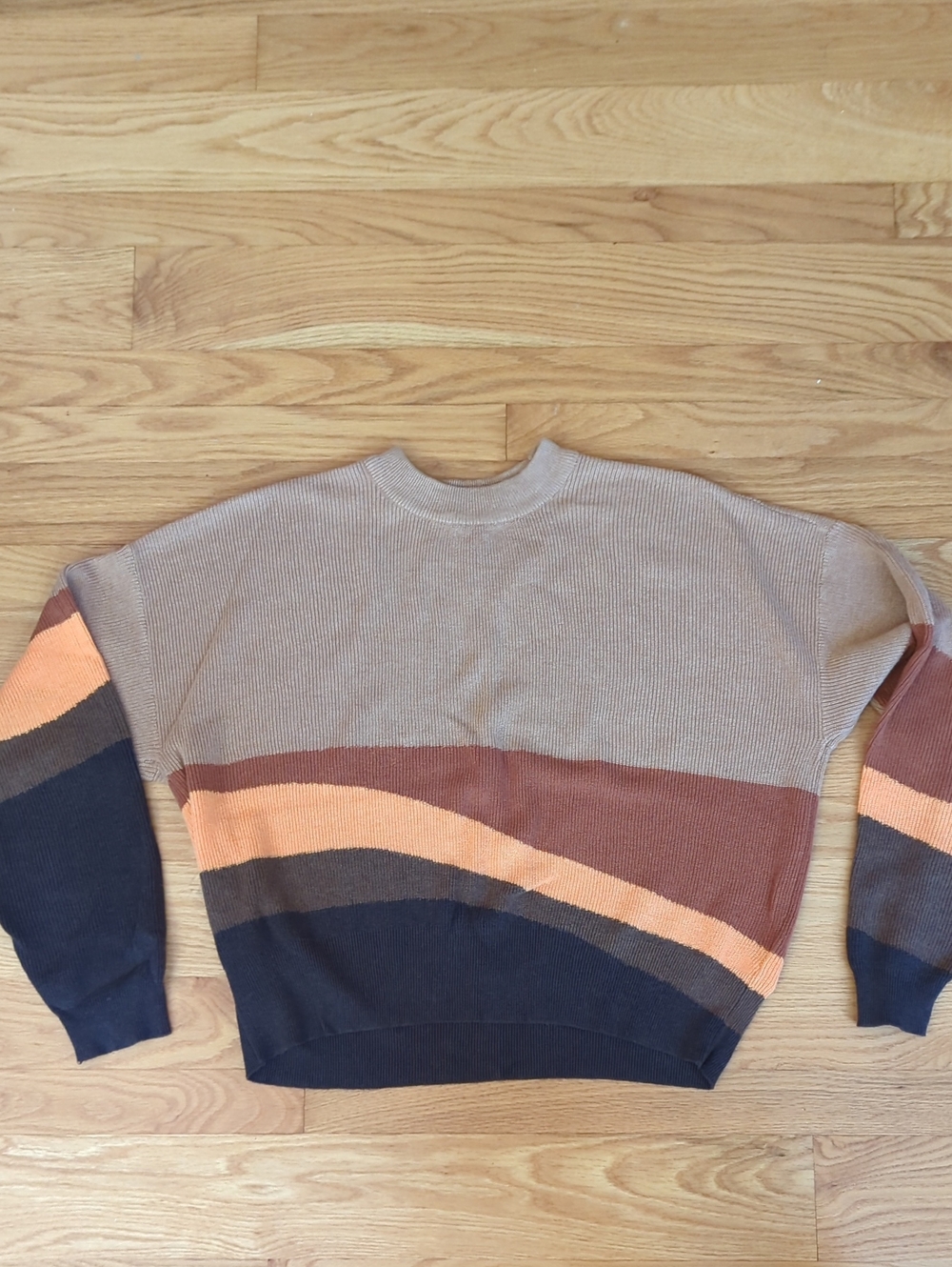 Prana Wave Colorblock Crewneck Sweater - Tan/Brown/Orange/Black